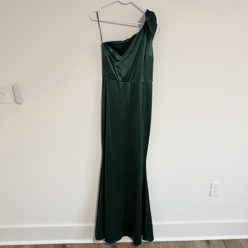 Baltic Born Emerald Green Satin One Shoulder Long Dress Bridesmaid Women's Large